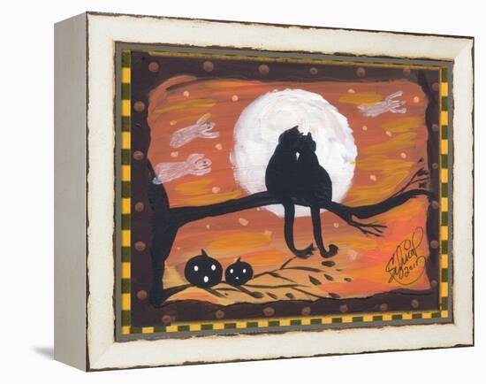 Two Cat in Full Moon halloween Night-sylvia pimental-Framed Stretched Canvas