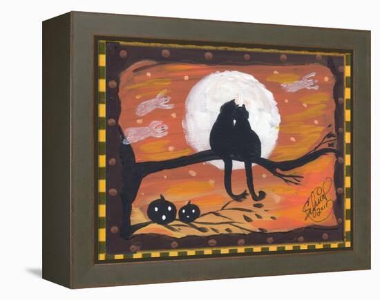 Two Cat in Full Moon halloween Night-sylvia pimental-Framed Stretched Canvas