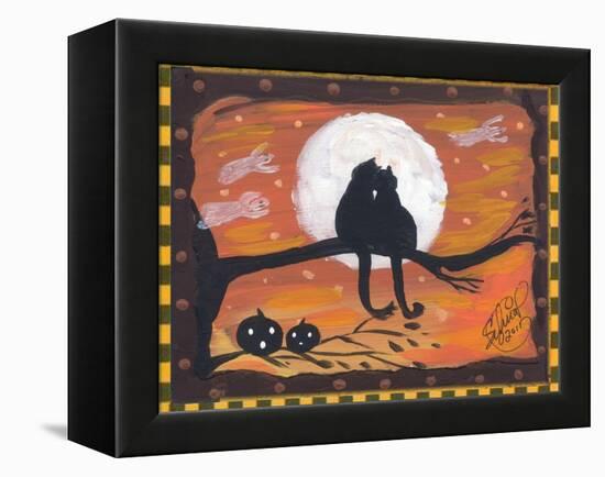 Two Cat in Full Moon halloween Night-sylvia pimental-Framed Stretched Canvas