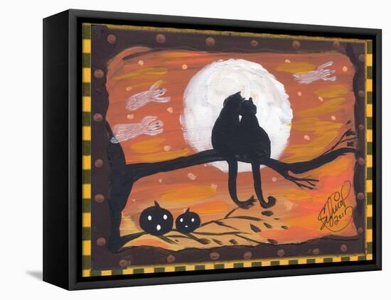 Two Cat in Full Moon halloween Night-sylvia pimental-Framed Stretched Canvas