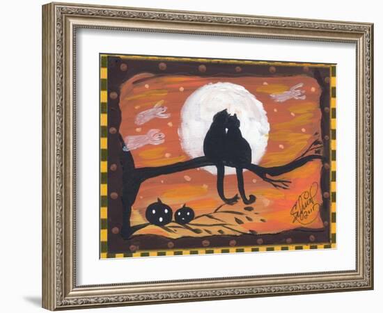 Two Cat in Full Moon halloween Night-sylvia pimental-Framed Art Print