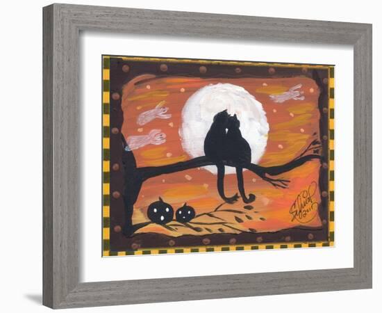 Two Cat in Full Moon halloween Night-sylvia pimental-Framed Art Print