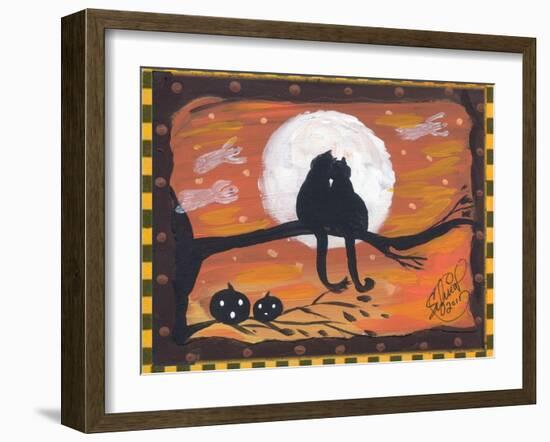 Two Cat in Full Moon halloween Night-sylvia pimental-Framed Art Print