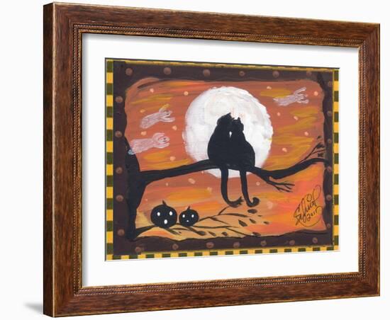 Two Cat in Full Moon halloween Night-sylvia pimental-Framed Art Print