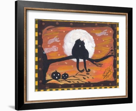 Two Cat in Full Moon halloween Night-sylvia pimental-Framed Art Print