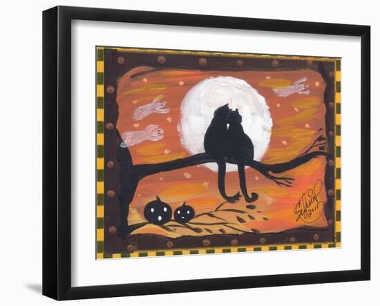 Two Cat in Full Moon halloween Night-sylvia pimental-Framed Art Print