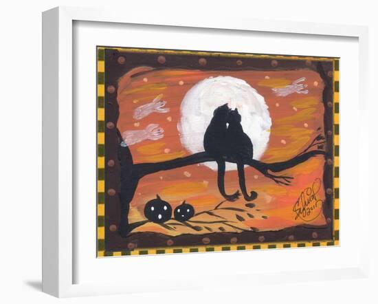 Two Cat in Full Moon halloween Night-sylvia pimental-Framed Art Print