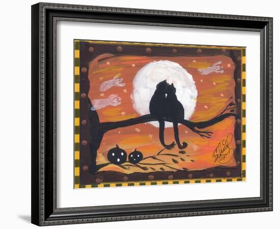 Two Cat in Full Moon halloween Night-sylvia pimental-Framed Art Print