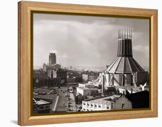 Two Cathedrals, Anglican and Catholic, Liverpool, March 1967-null-Framed Premier Image Canvas