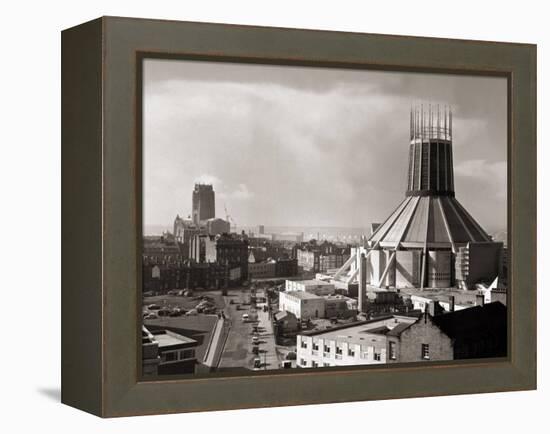 Two Cathedrals, Anglican and Catholic, Liverpool, March 1967-null-Framed Premier Image Canvas