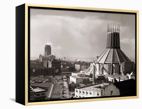 Two Cathedrals, Anglican and Catholic, Liverpool, March 1967-null-Framed Premier Image Canvas