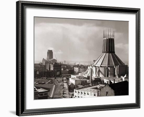 Two Cathedrals, Anglican and Catholic, Liverpool, March 1967-null-Framed Photographic Print