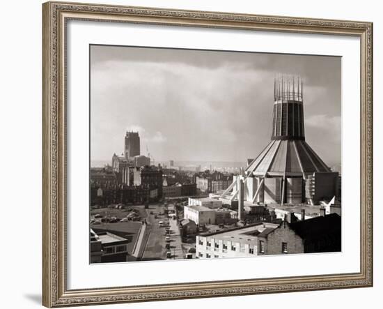 Two Cathedrals, Anglican and Catholic, Liverpool, March 1967-null-Framed Photographic Print