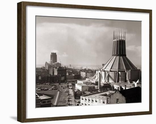Two Cathedrals, Anglican and Catholic, Liverpool, March 1967-null-Framed Photographic Print