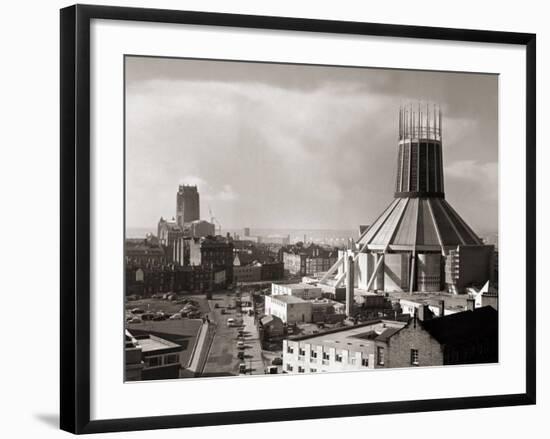 Two Cathedrals, Anglican and Catholic, Liverpool, March 1967-null-Framed Photographic Print