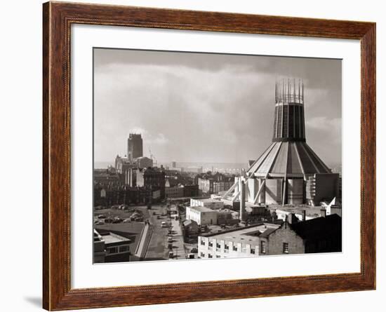 Two Cathedrals, Anglican and Catholic, Liverpool, March 1967-null-Framed Photographic Print