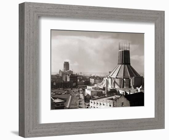 Two Cathedrals, Anglican and Catholic, Liverpool, March 1967-null-Framed Photographic Print