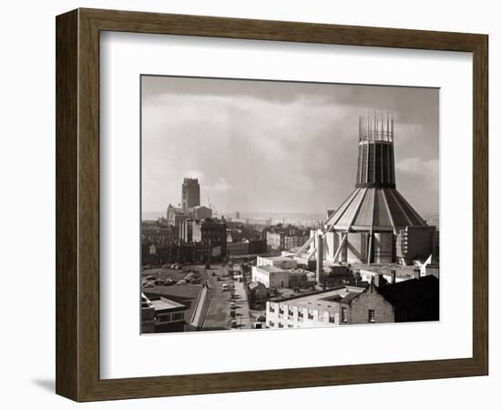 Two Cathedrals, Anglican and Catholic, Liverpool, March 1967-null-Framed Photographic Print