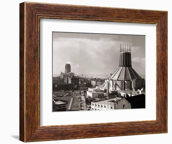 Two Cathedrals, Anglican and Catholic, Liverpool, March 1967-null-Framed Photographic Print