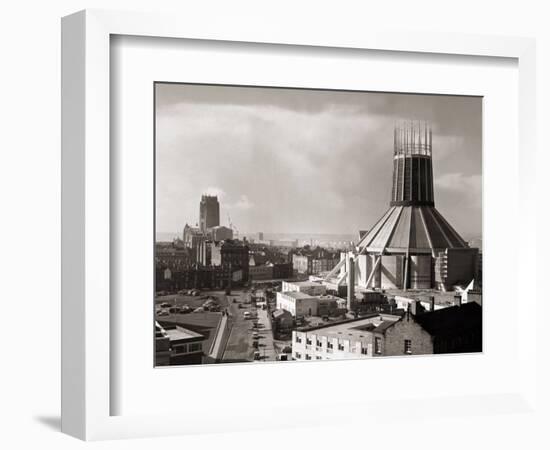 Two Cathedrals, Anglican and Catholic, Liverpool, March 1967-null-Framed Photographic Print