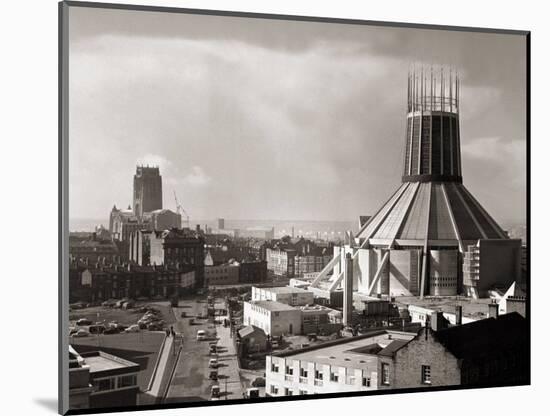 Two Cathedrals, Anglican and Catholic, Liverpool, March 1967-null-Mounted Photographic Print