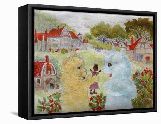 Two Cats with a Doll Kitten-Louis Wain-Framed Premier Image Canvas