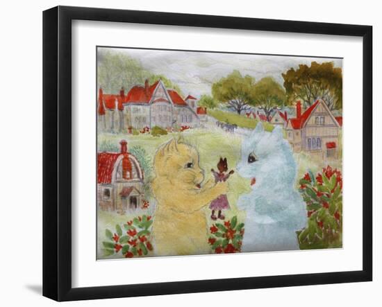 Two Cats with a Doll Kitten-Louis Wain-Framed Giclee Print