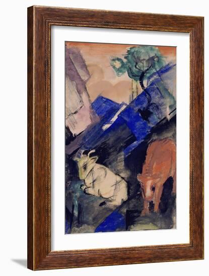 Two Cattle in a Hilly Landscape, 1913-Franz Marc-Framed Giclee Print
