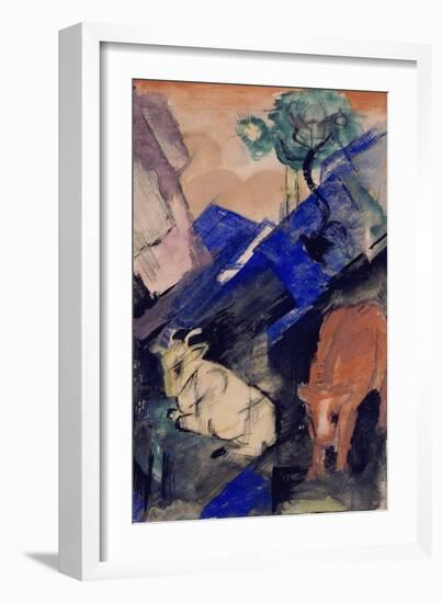 Two Cattle in a Hilly Landscape, 1913-Franz Marc-Framed Giclee Print