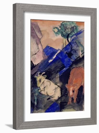 Two Cattle in a Hilly Landscape, 1913-Franz Marc-Framed Giclee Print