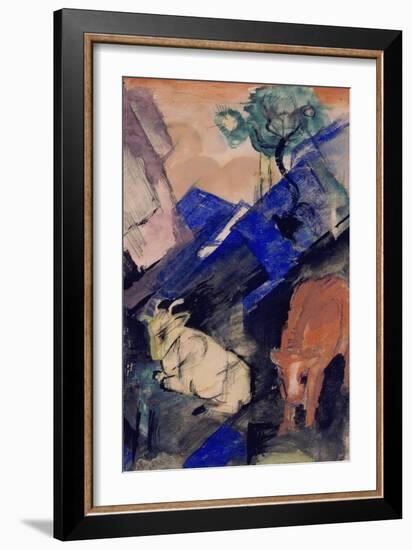 Two Cattle in a Hilly Landscape, 1913-Franz Marc-Framed Giclee Print