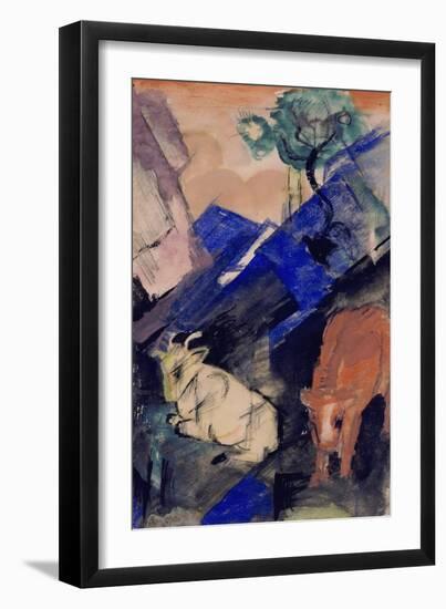 Two Cattle in a Hilly Landscape, 1913-Franz Marc-Framed Giclee Print