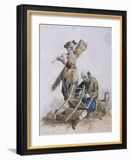 Two Chair Menders, Provincial Characters, 1804-William Henry Pyne-Framed Giclee Print