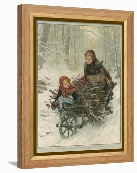 Two Children Bring Home a Barrow-Load of Firewood for the Christmas Fire-E. Blume-Framed Premier Image Canvas