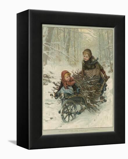 Two Children Bring Home a Barrow-Load of Firewood for the Christmas Fire-E. Blume-Framed Premier Image Canvas