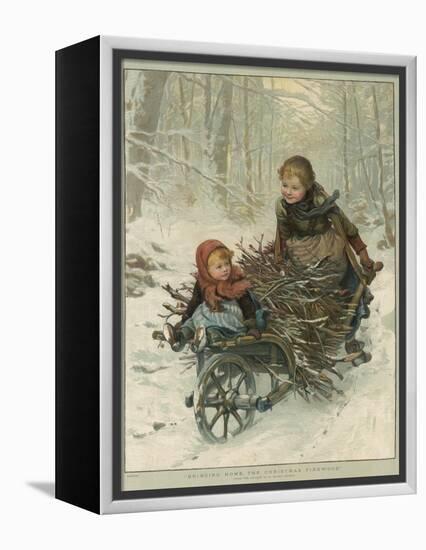 Two Children Bring Home a Barrow-Load of Firewood for the Christmas Fire-E. Blume-Framed Premier Image Canvas