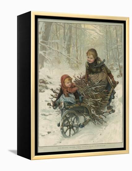 Two Children Bring Home a Barrow-Load of Firewood for the Christmas Fire-E. Blume-Framed Premier Image Canvas