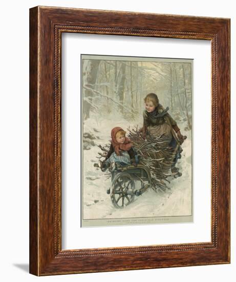 Two Children Bring Home a Barrow-Load of Firewood for the Christmas Fire-E. Blume-Framed Photographic Print