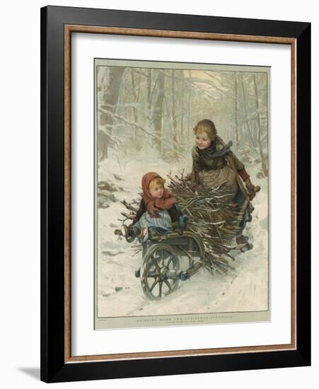 Two Children Bring Home a Barrow-Load of Firewood for the Christmas Fire-E. Blume-Framed Photographic Print