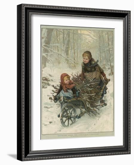 Two Children Bring Home a Barrow-Load of Firewood for the Christmas Fire-E. Blume-Framed Photographic Print
