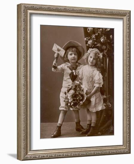 Two Children Carry a Love Letter, To My Little Sweetheart-null-Framed Photographic Print