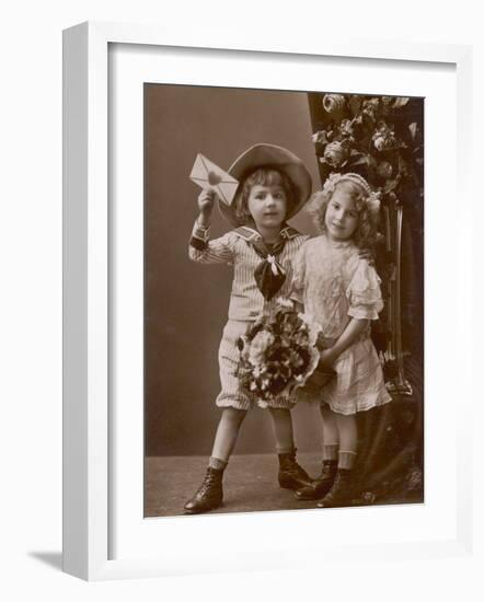 Two Children Carry a Love Letter, To My Little Sweetheart-null-Framed Photographic Print