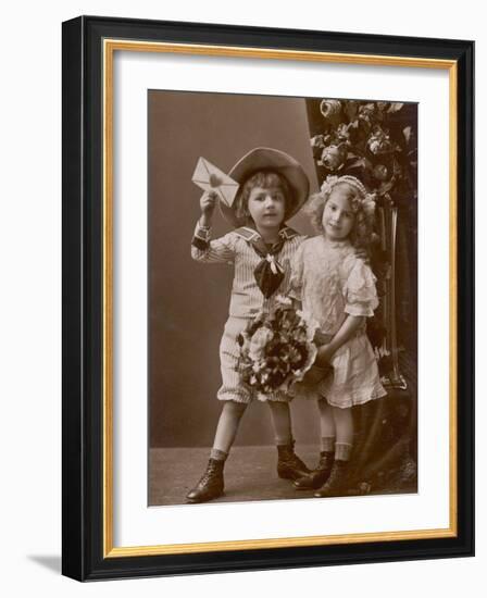 Two Children Carry a Love Letter, To My Little Sweetheart-null-Framed Photographic Print