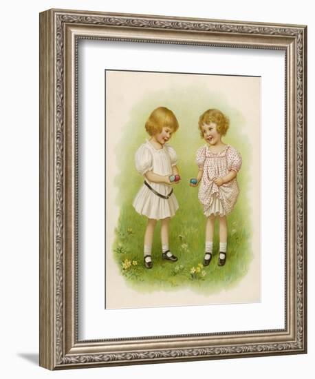 Two Children Compare Their Eggs on the Grass-Ida Waugh-Framed Art Print