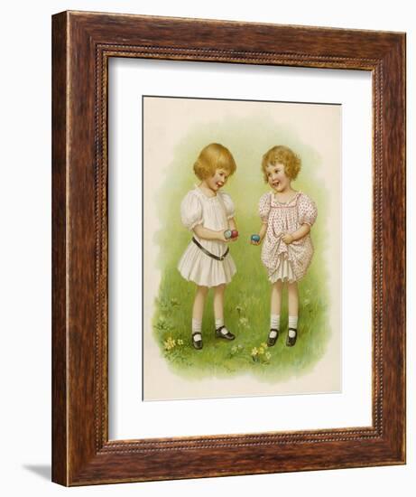 Two Children Compare Their Eggs on the Grass-Ida Waugh-Framed Art Print