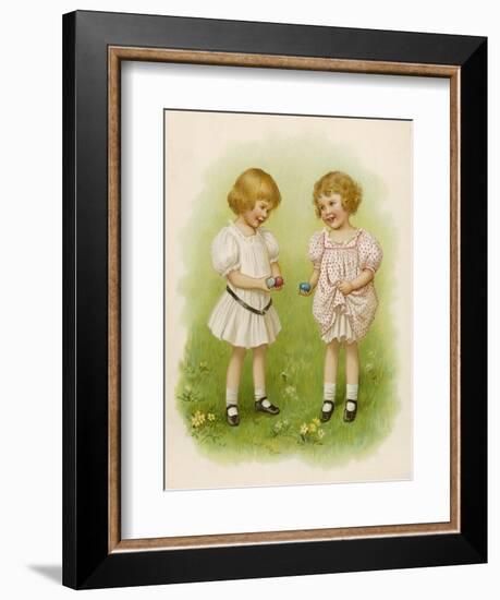 Two Children Compare Their Eggs on the Grass-Ida Waugh-Framed Art Print