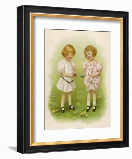 Two Children Compare Their Eggs on the Grass-Ida Waugh-Framed Art Print