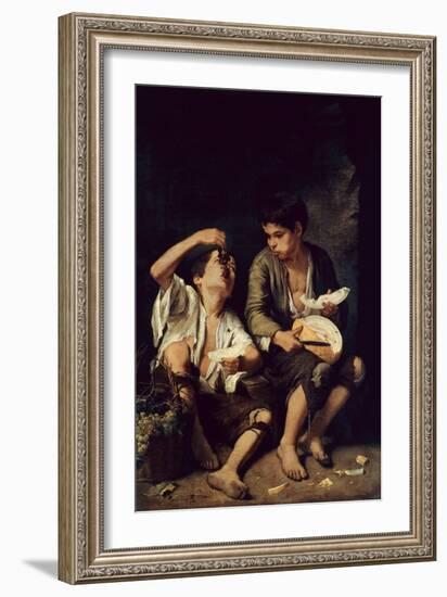 Two Children Eating a Melon and Grapes, 1650-Bartolome Esteban Murillo-Framed Premium Giclee Print