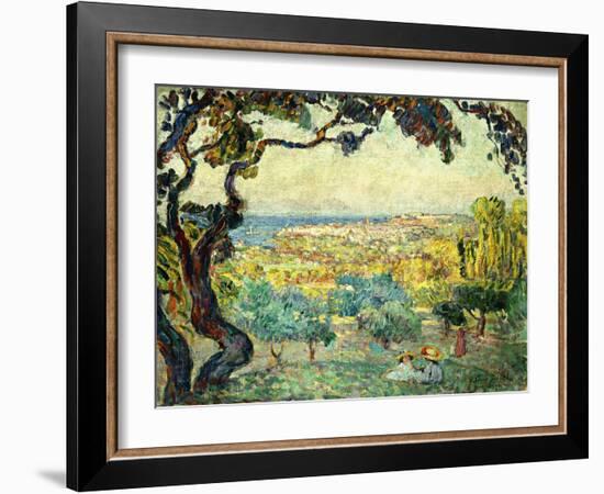 Two Children in a Coastal Landscape; Deux Enfants Dans Un Paysage Maritime-Henri Lebasque-Framed Giclee Print