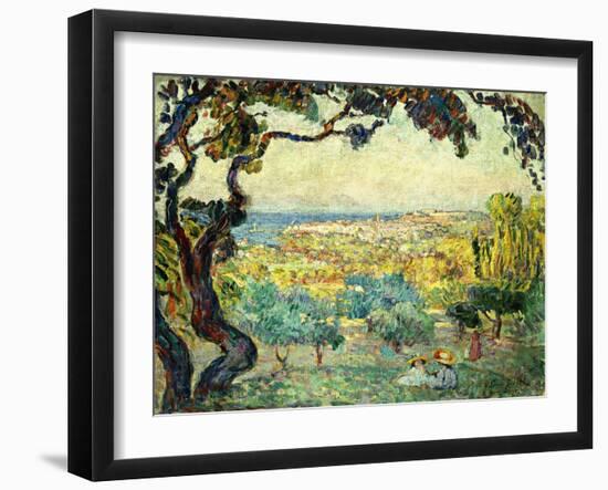 Two Children in a Coastal Landscape; Deux Enfants Dans Un Paysage Maritime-Henri Lebasque-Framed Giclee Print